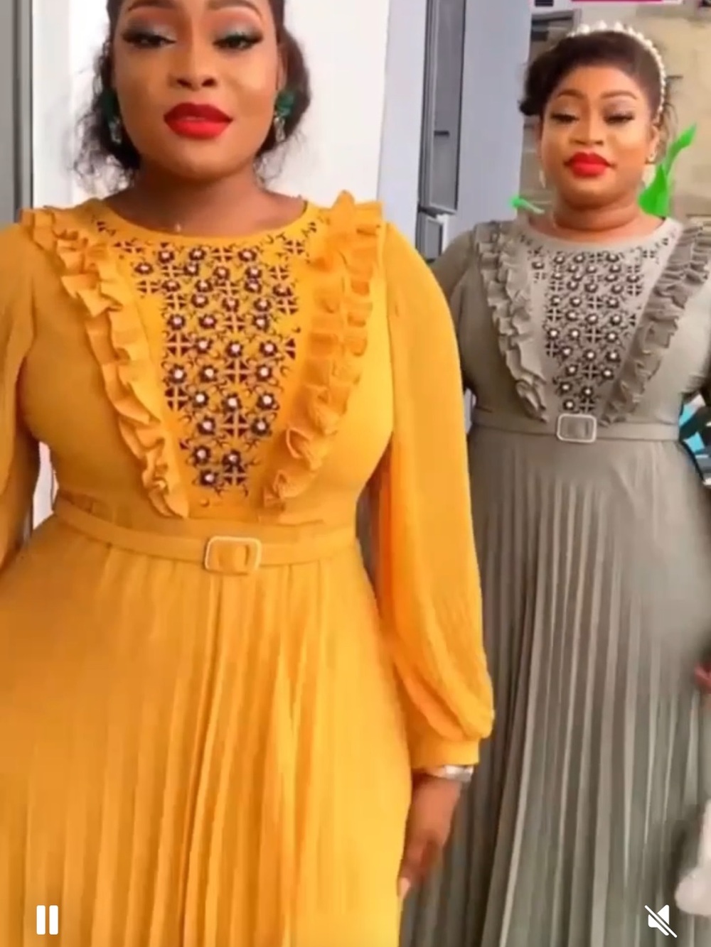 Trina Turk Mustard Yellow Ruffled Embellished Pleated Midi Dress